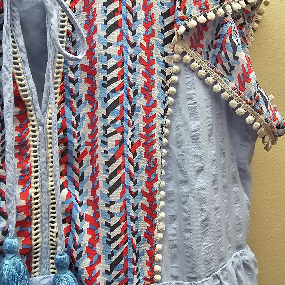 THML Women's Multicolor Embroidered Mini Dress Cowgirl Boho Light Blue SZ Small - Picture 3 of 7